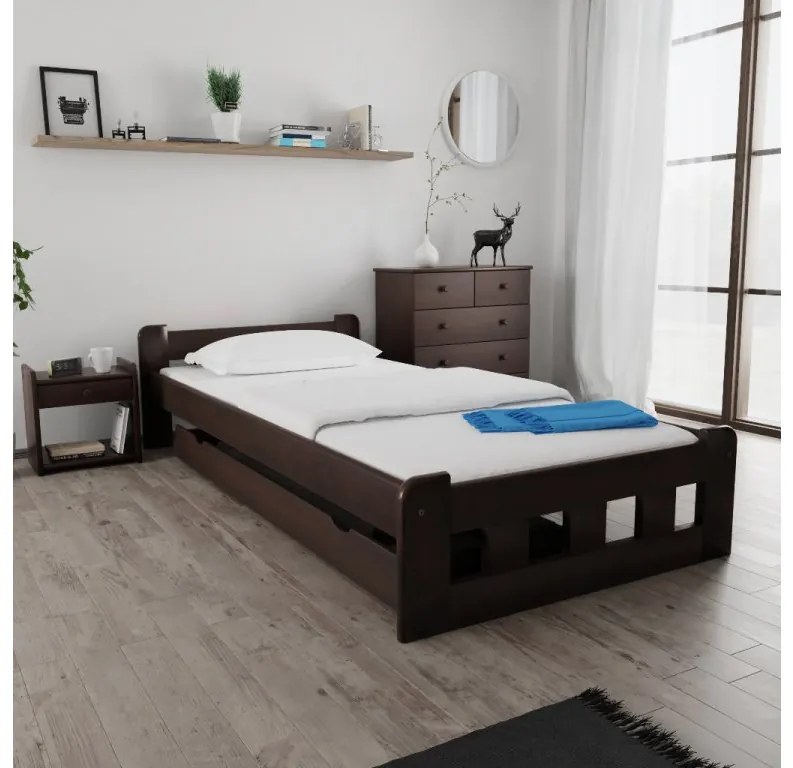 Posteľ Naomi zvýšená 90 x 200 cm, orech Rošt: S latkovým roštom, Matrac: Matrac Somnia 18 cm