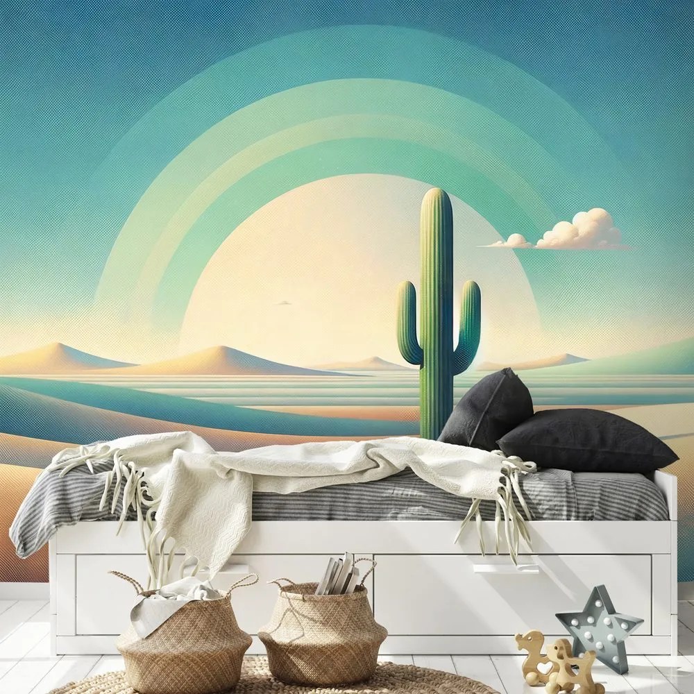 Tapeta pastelová púšť s kaktusom
