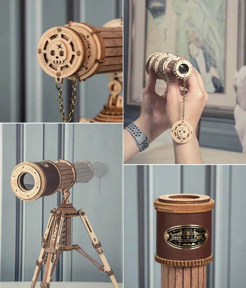 Robotime Drevené 3D mechanické puzzle Pirátsky ďalekohľad 314 ks