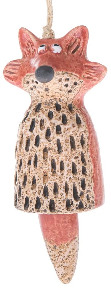 Keramický závesný zvonček Líška, 6,7 x 12,3 x 6,4 cm