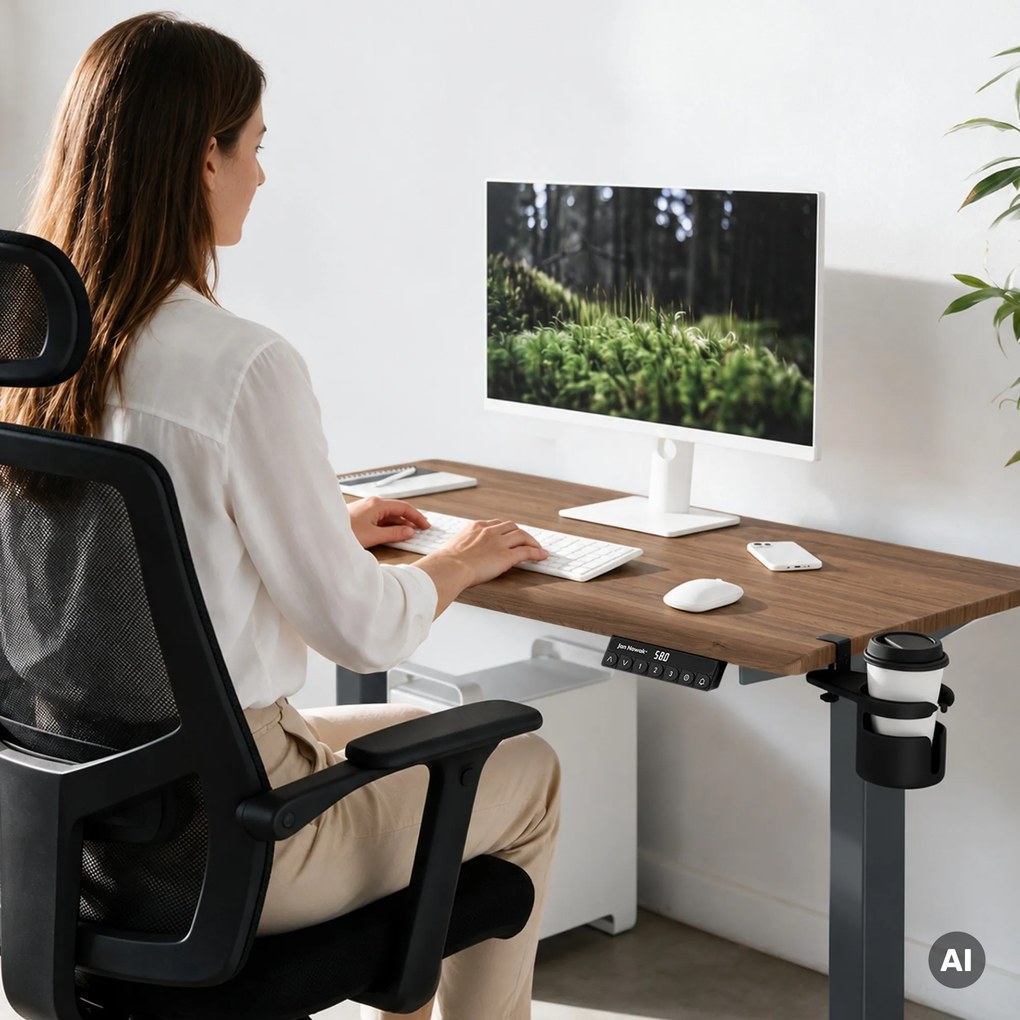 Elektrický stôl s reguláciou výšky ergonomický antracitový/orech,1200x600 mm: ARIA