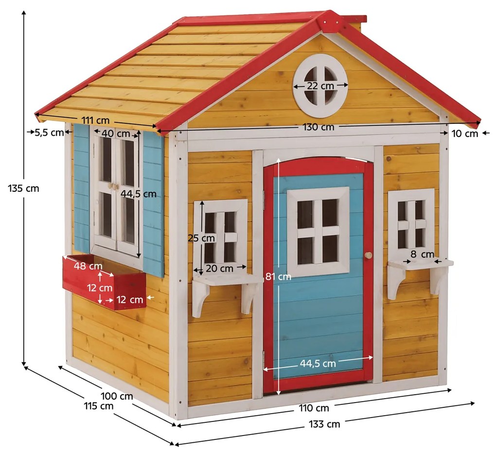 Drevený záhradný domček pre deti Avilo - prírodná / biela / modrá / červená