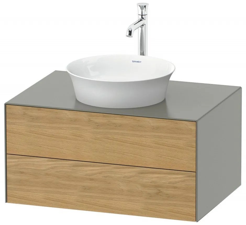 DURAVIT White Tulip závesná skrinka pod umývadlo na dosku, 2 zásuvky, 800 x 550 x 408 mm, dub prírodný masív/kameňovo šedá matná, WT49850H592