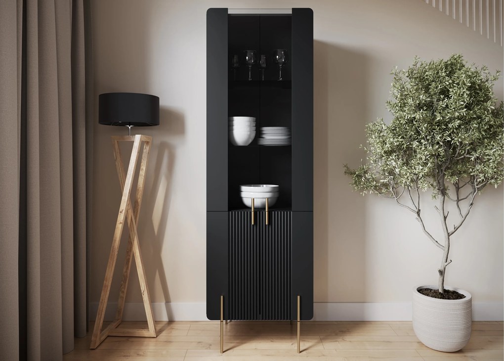 Vitrína Malmi 60 cm - čierny mat / zlatá