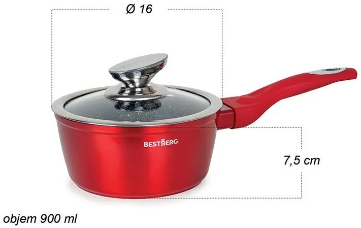 MEGAKOMBO Multifunkčný kuchynský robot BestBerg BBR-1900R + 15dielna sada riadu s mramorovým povrchom BestBerg BBN-1015R / červená