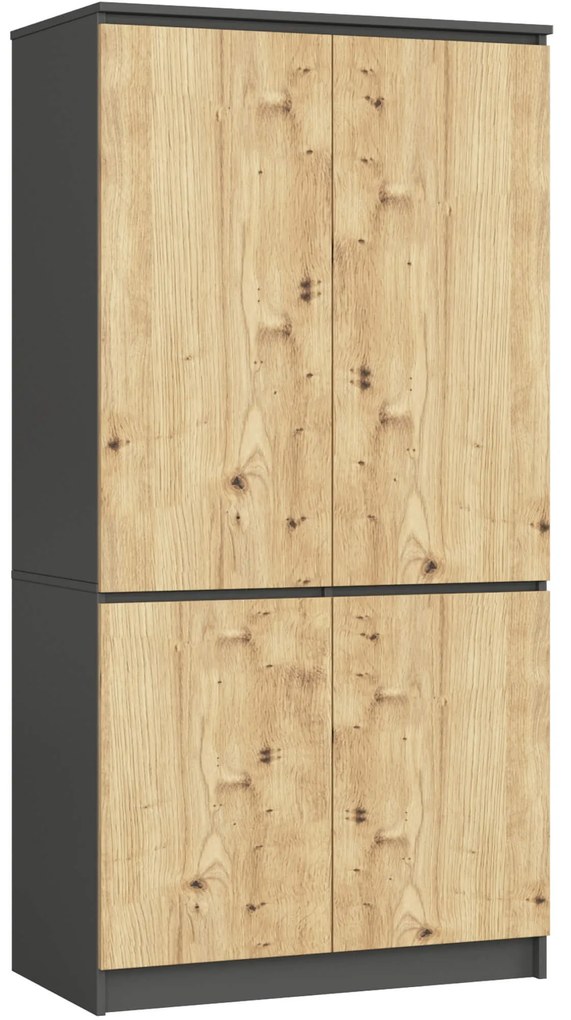 Šatníková skriňa CLP S90/4D grafitová sivá/dub artisan