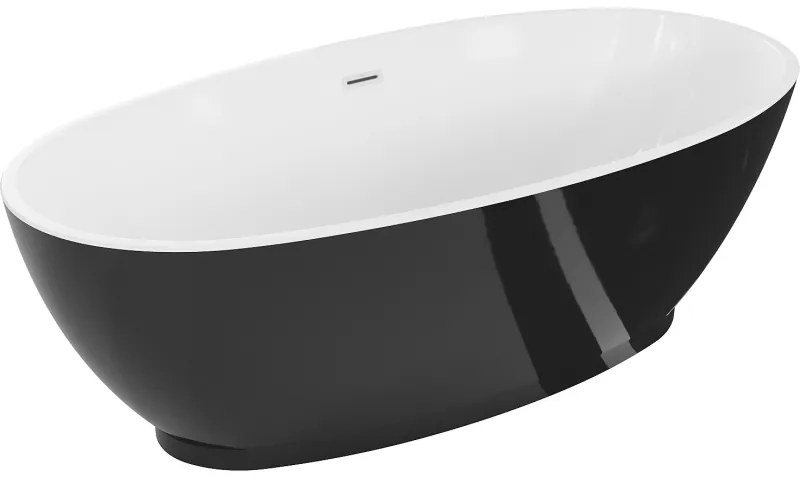 Mexen Bilbao, voľne stojaca vaňa 180 x 90 cm, biela-čierna, biely prepad, 51311809075-20