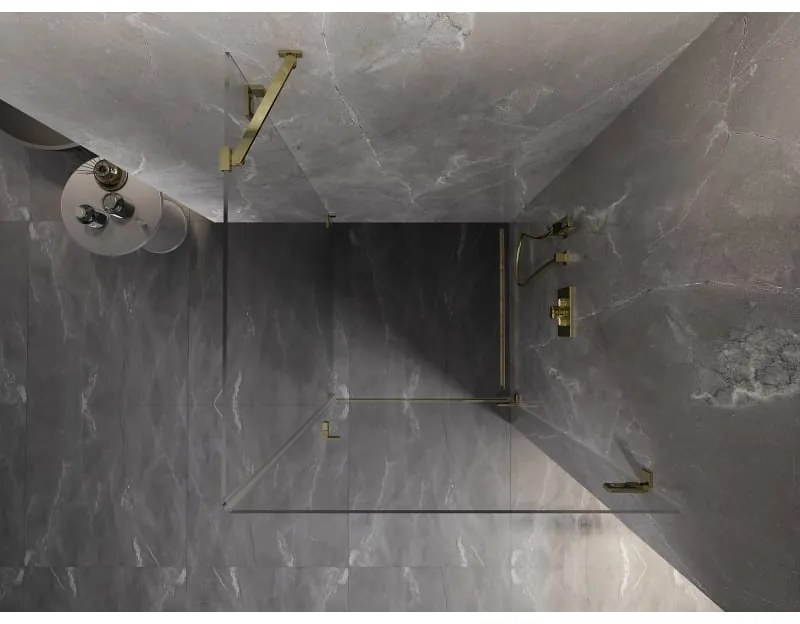 Mexen Lunar-B, pravostranný výklopný sprchový kút 90 x 90 cm, 8mm číre sklo, zlatý profil, 832-090-090-50-00-P