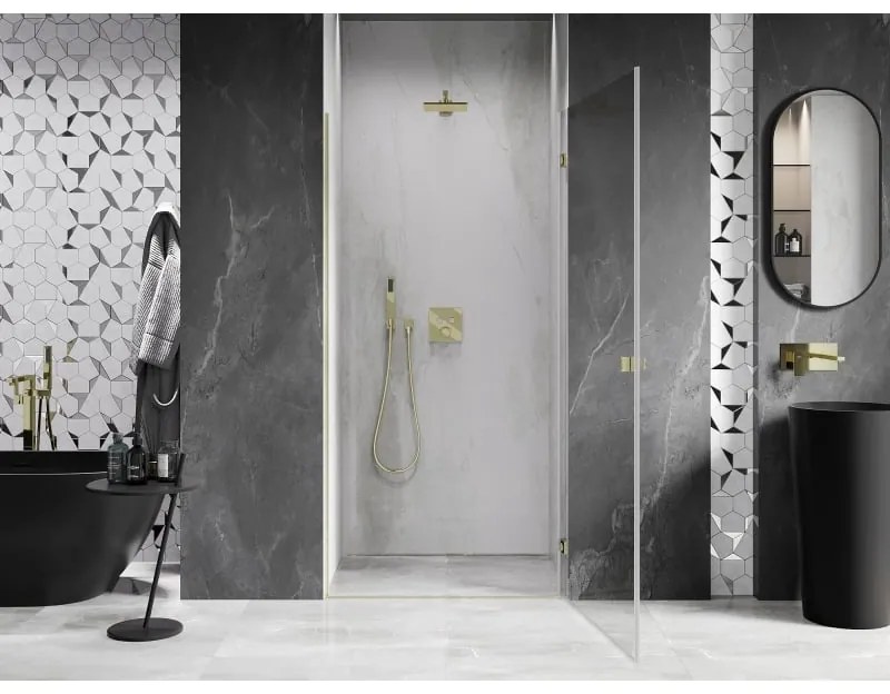 Mexen, Mexen Lunar-B výklopné pravé sprchové dvere 65 cm, transparentné, brúsené zlato - 832-065-000-55-00-P