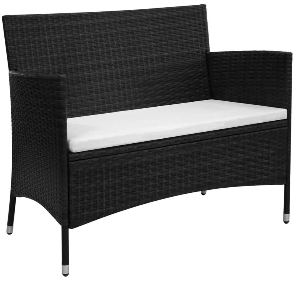 vidaXL Záhradná polyratanová lavica, 106x60x84 cm, čierna