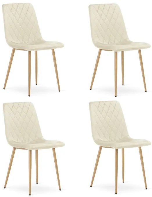 Set štyroch jedálenských stoličiek TURIN zamatové, svetlobéžové / hnedé nohy (4 ks)