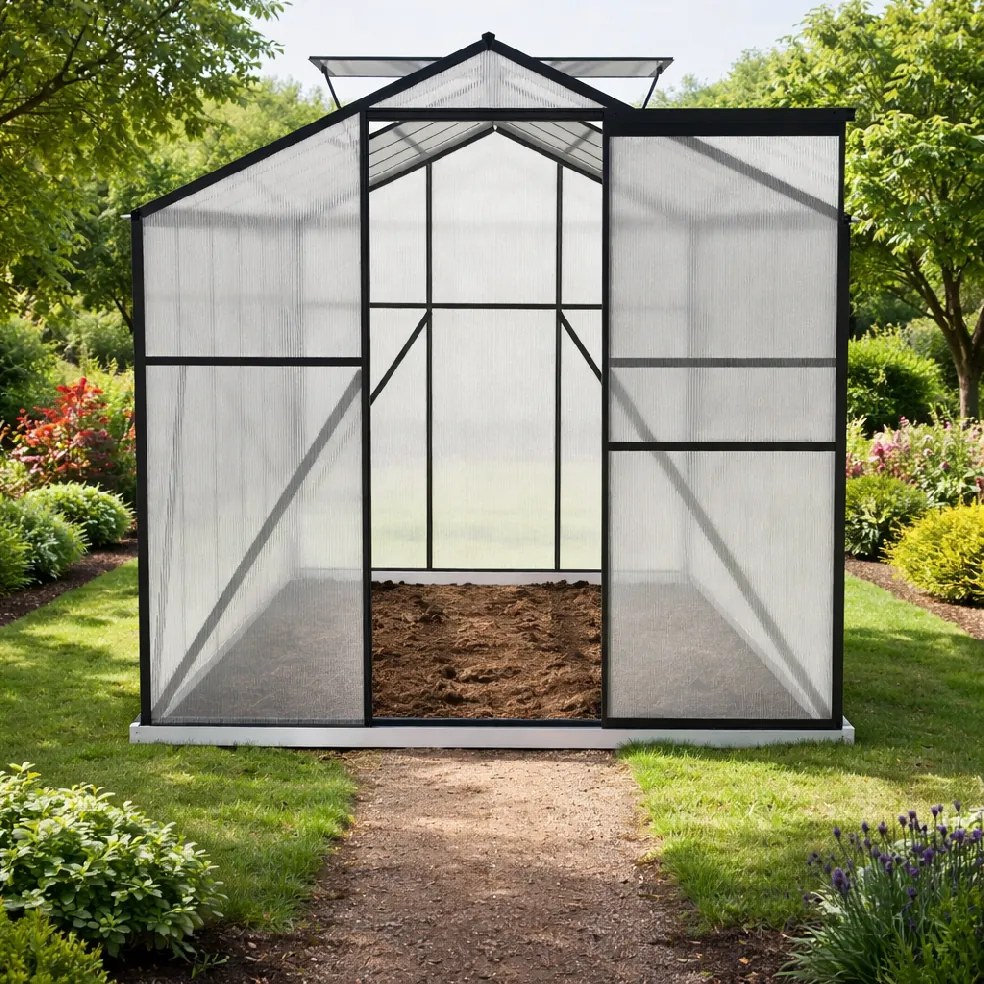 Skleník so základňou BestBerg BBGH‑1206B / 7,05 m² / 371 × 190 × 194 cm / čierna