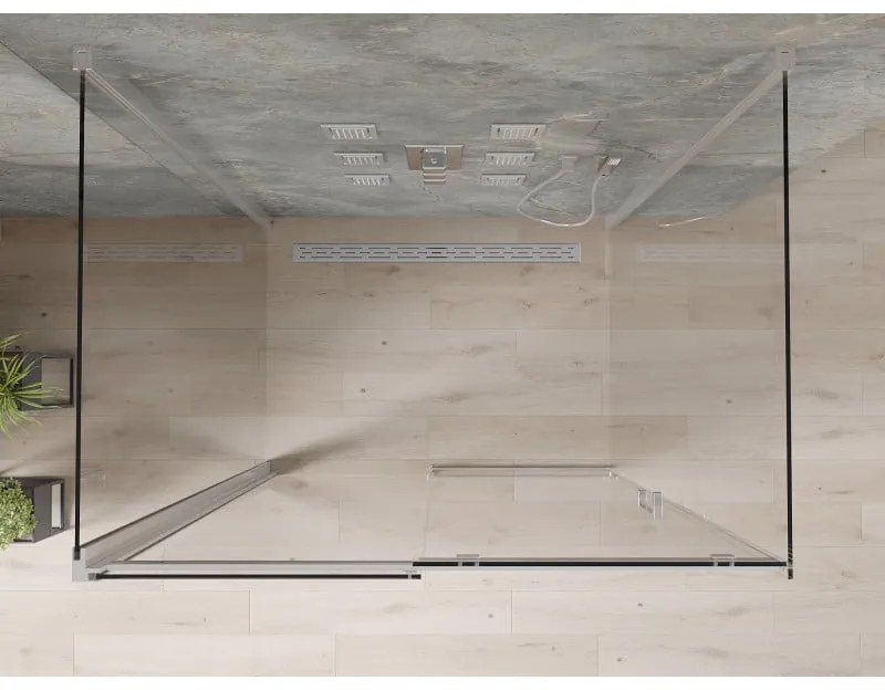 Mexen Omega, 3-stenný sprchovací kút s posuvnými dverami 140 (dvere) x 90 (stena) cm, 8mm číre sklo, chrómový profil, 825-140-090-01-00-3S