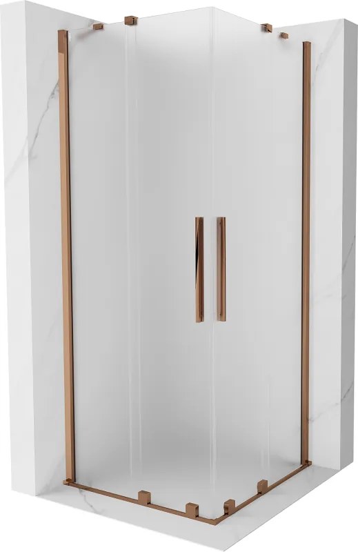 Mexen Velar Duo, sprchový kút s posuvnými dverami 90 x 90 cm, 8mm sklo námraza, ružové zlato, 871-090-090-32-60