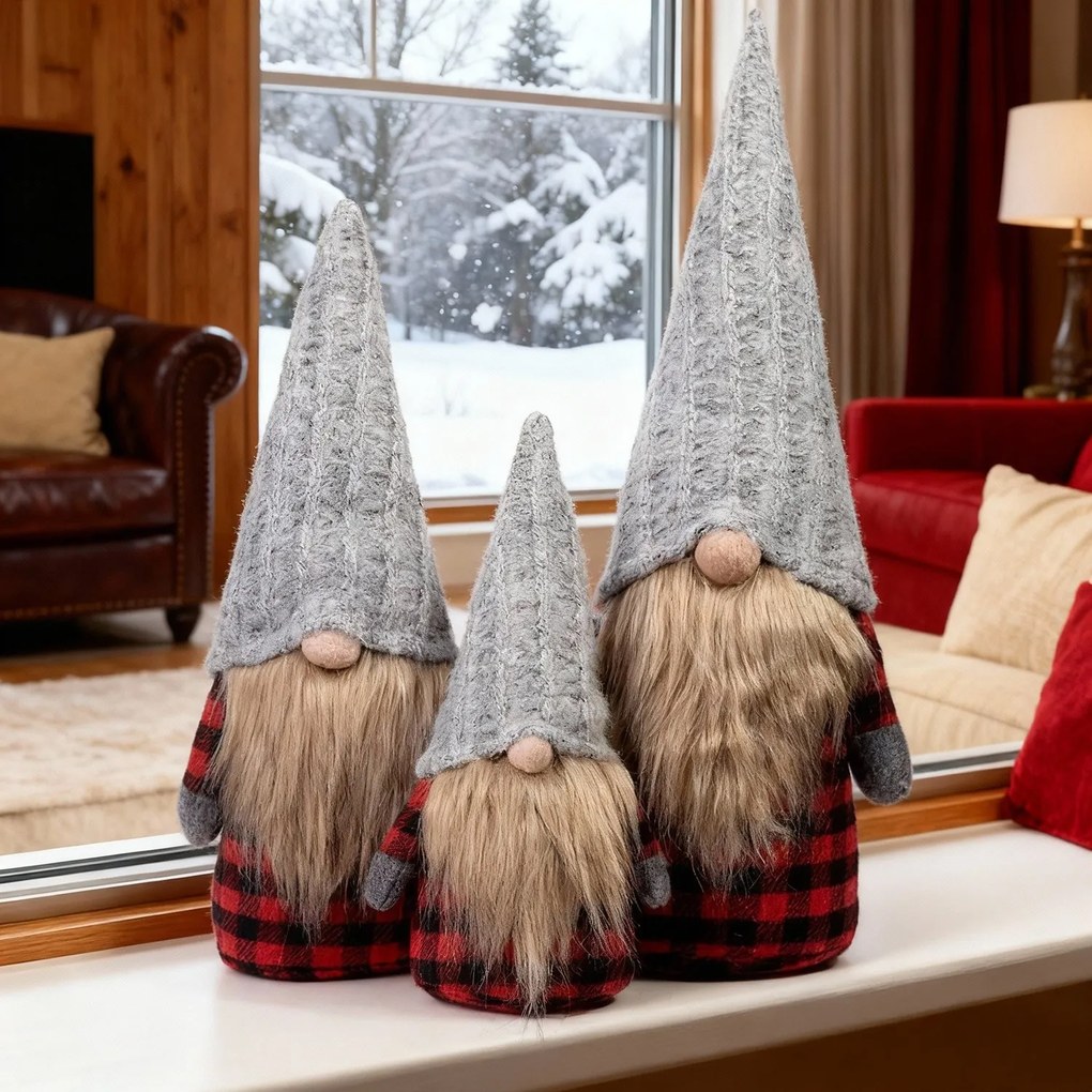 Sada 3 ks vánočních skřítků ELF 055 šedá/červená/černá