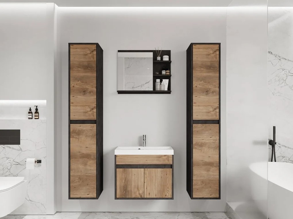 Kúpelňový nábytok Garmuzo XL, Farby: bodega / bodega + čierny grafit, Sifón: so sifónom, Umývadlová batéria: nie