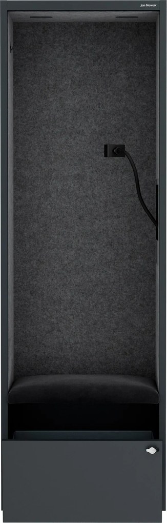 Kancelárska akustická kabína so sedadlom a portom USB-C, telo v antracitovej farbe / sedadlo v tmavosivá farbe, 600 mm: SALLY MentalBox