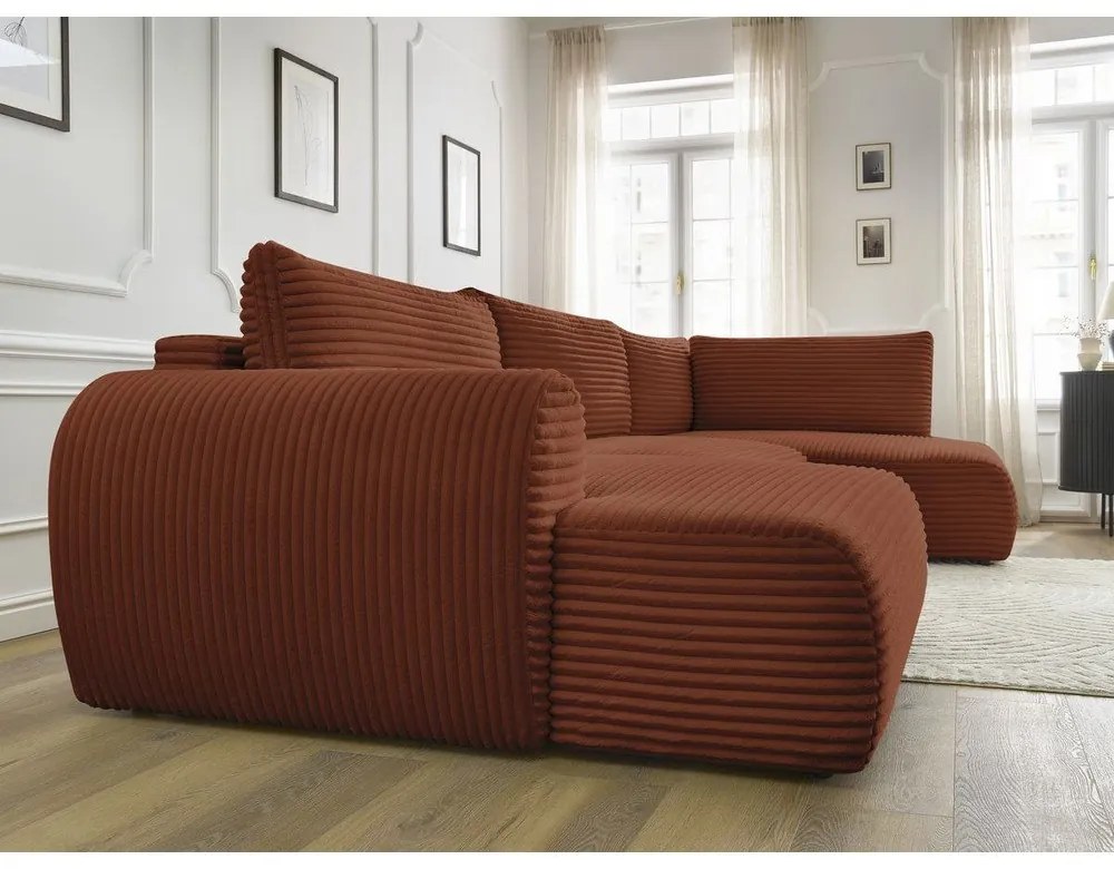 Menčestrová rozkladacia rohová pohovka v tehlovej farbe (ľavý roh/do "U") Lucien – Bobochic Paris