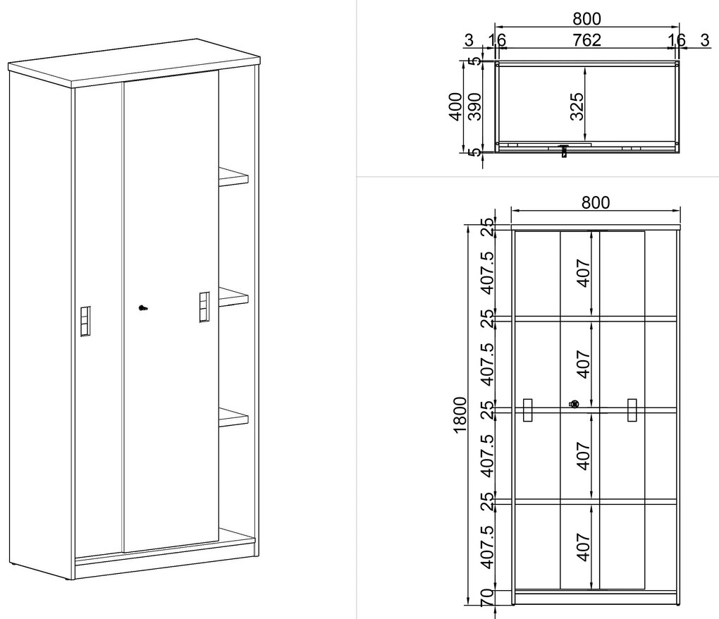 Zasúvacia skriňa MIRELLI, 800 x 400 x 1800 mm, čerešňa