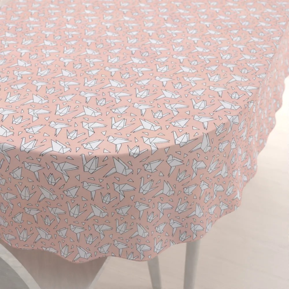 Biante Dekoračný oválny obrus Leona LN-044 Origami vtáci na lososovom 130x220 cm
