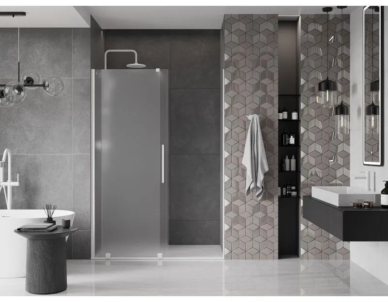 Mexen Velar, posuvné sprchové dvere do otvoru 130 cm, 8mm sklo námraza, biela matná, 871-130-000-31-20