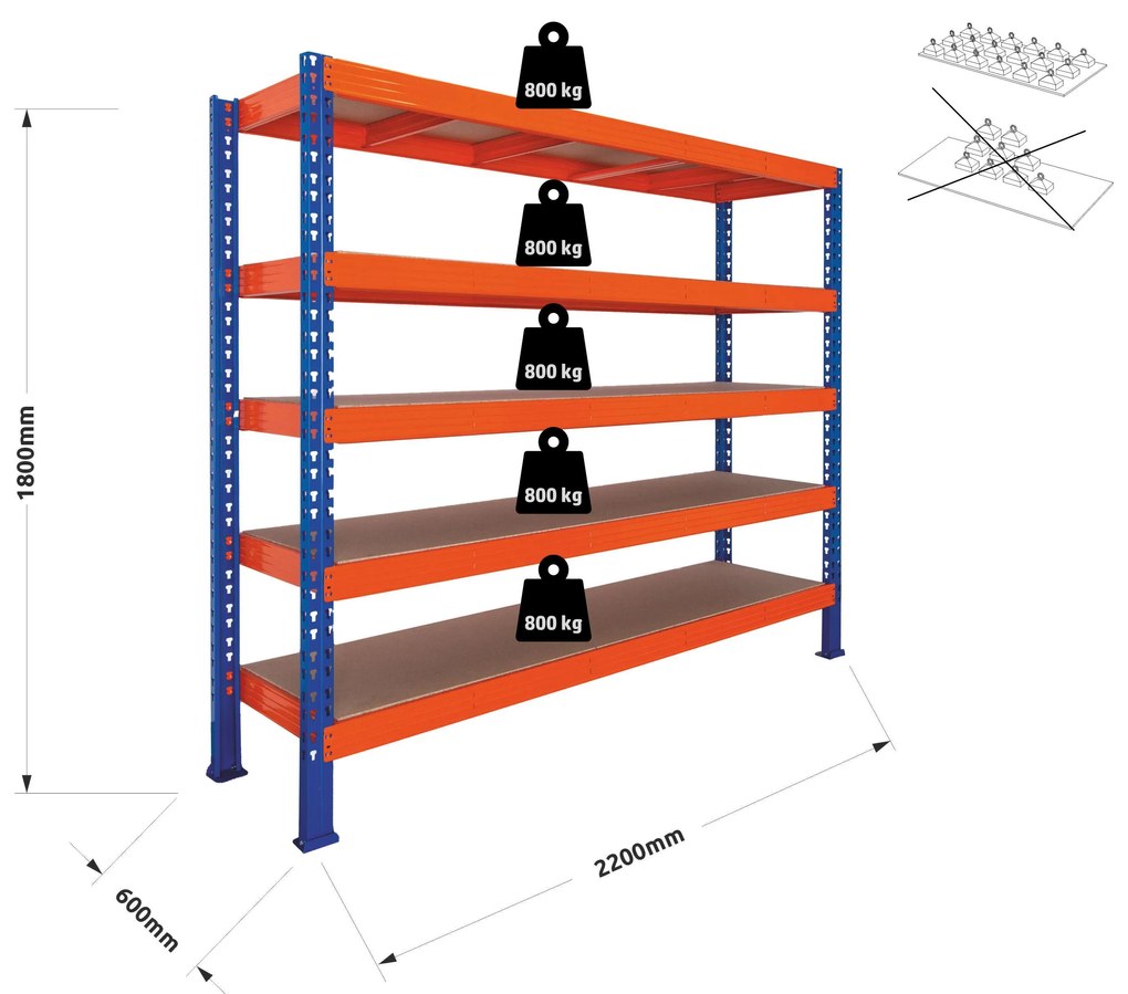 Trestles Nekonečný priemyselný regál 1800x2200x600, 5 políc Farba: červená a čierna