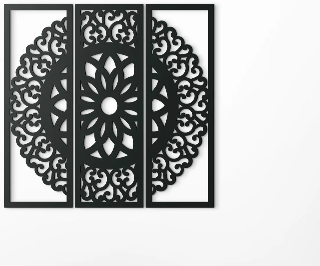 drevko 3-dielna drevená mandala Symetria Rozmer obrazu: 44,5 x 46 cm, Farba dekorácie: Čierna