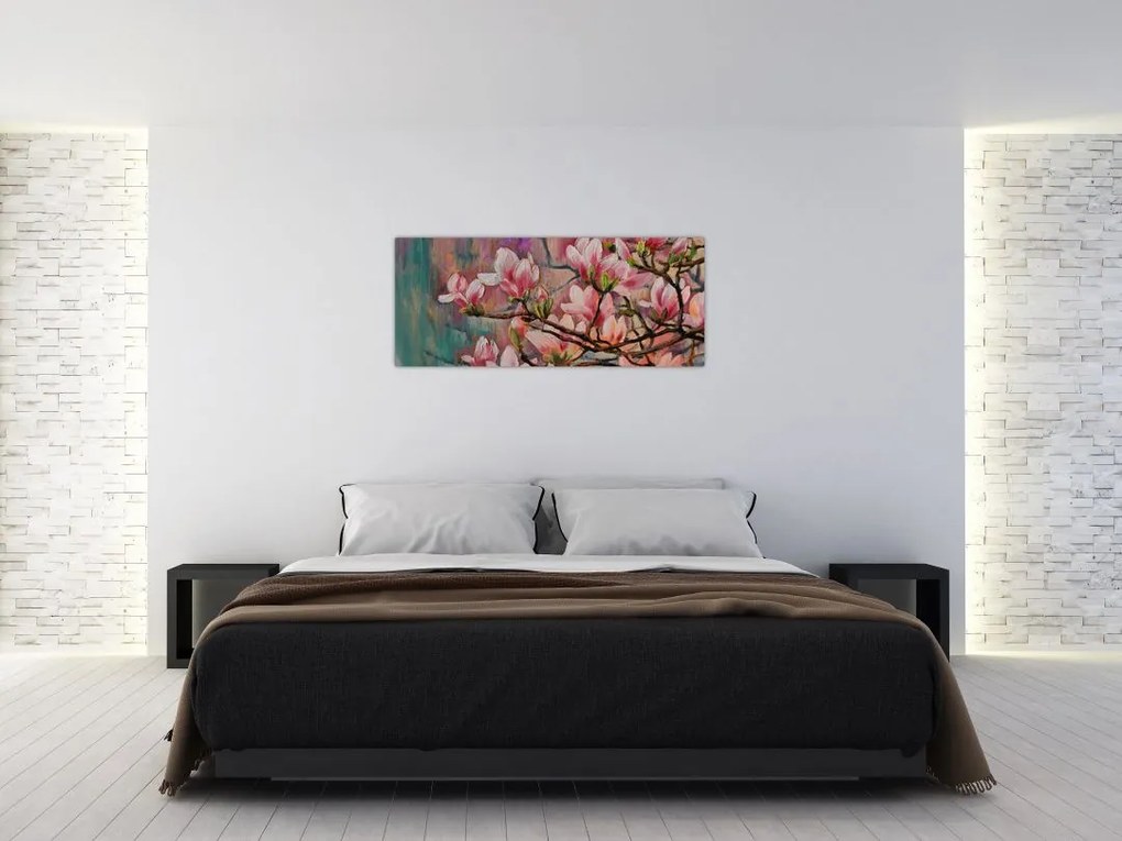 Obraz - Olejomaľba, Rozkvitnutá sakura (120x50 cm)