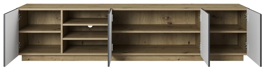 RTV skrinka Asha 200 cm s ryhovaným čelom - artisan / rivier stone mat