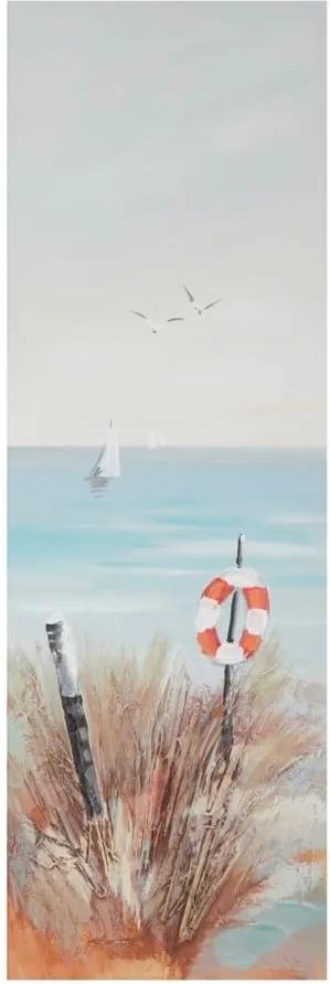 Ručne maľovaný obraz v ráme z borovicového dreva Mauro Ferretti Beach Lifebuoy, 30 × 90 cm