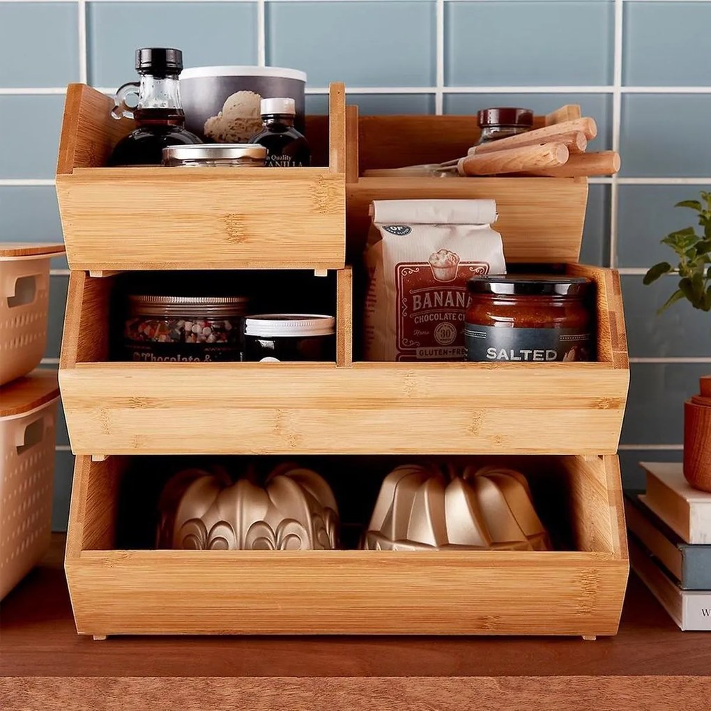 JJA Bambusový organizér, úložný box 2-komorový, dvojitý, DOUBLE CAJA, 34x31x13