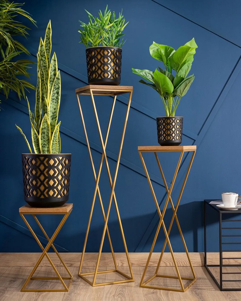 STOJAN NA KVETINÁČ LOFT6 70X24X24 CM ZLATÁ/HNEDÁ