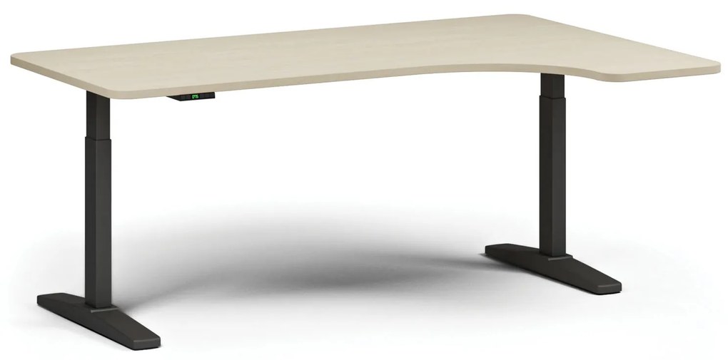 Výškovo nastaviteľný stôl, elektrický, 675-1325 mm, ľavý/pravý, doska 1800x1200 mm, čierna podnož, biela
