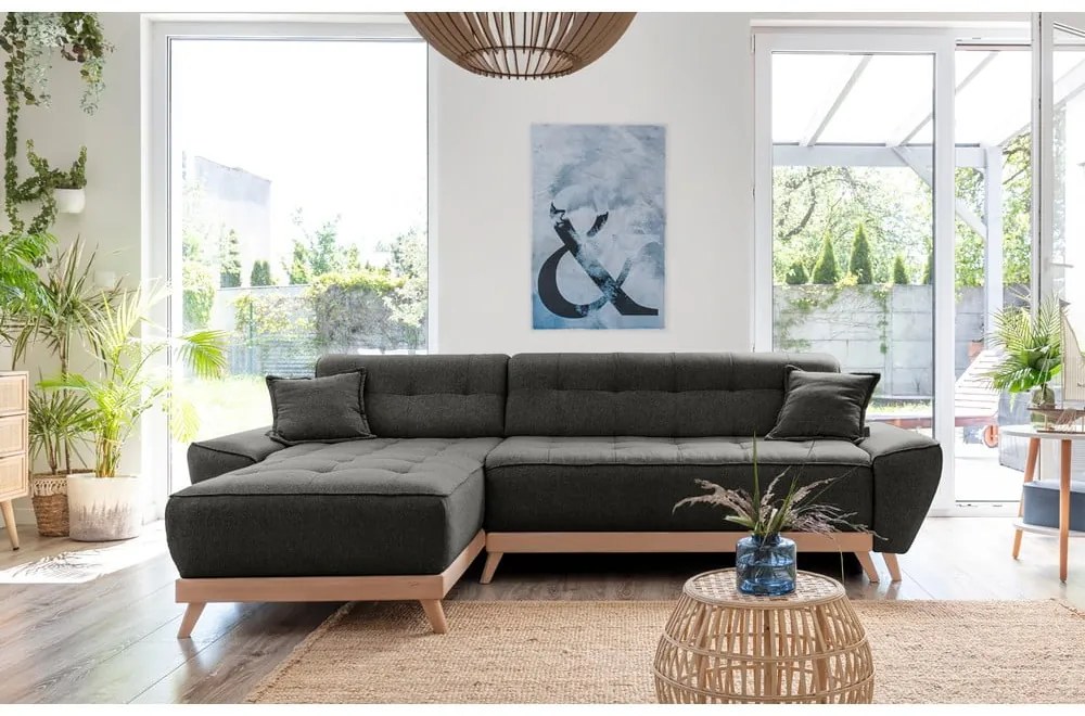 Tmavosivá rozkladacia variabilná rohová pohovka Miuform Dazzling Daisy