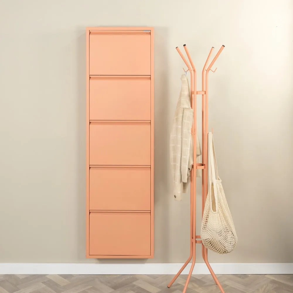 Kovová výklopná skrinka na topánky v lososovej farbe 50x169x15 cm Billy – Spinder Design