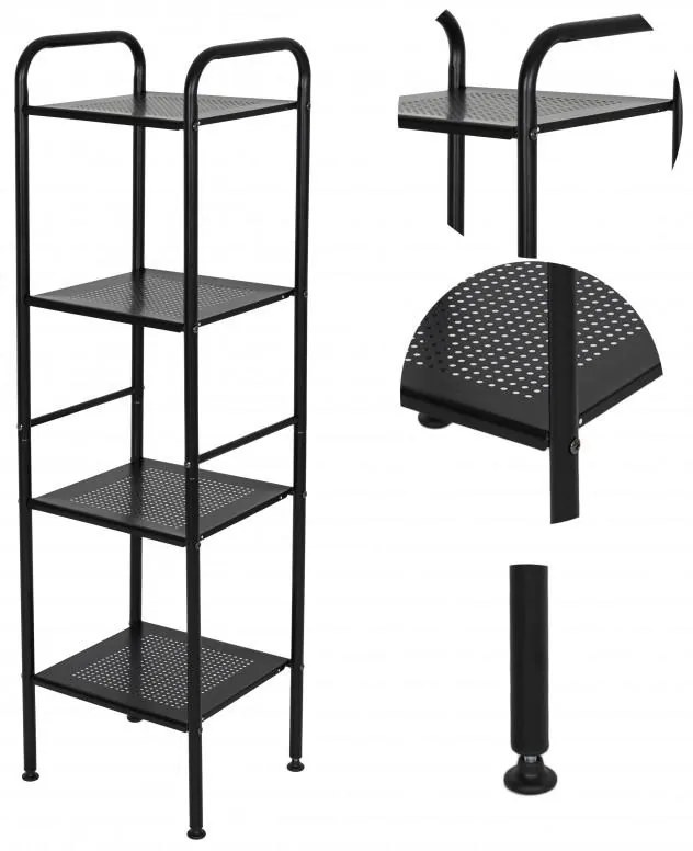 Erga Lexa, kúpeľňový kovový regál so 4 policami 28x33x114,5 cm, čierna matná, ERG-YKA-P.LEXA-4-BLK