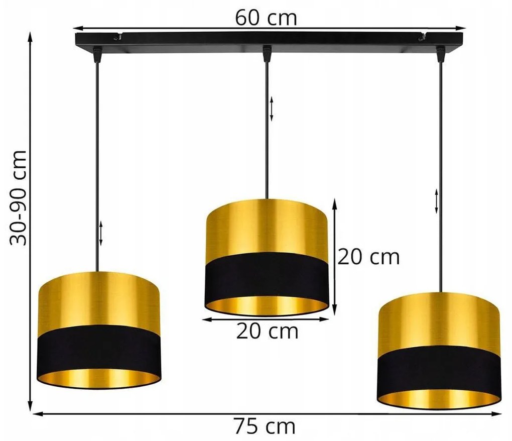 Závesné svietidlo Golden, 3x zlaté textilné tienidlo (mix 2 farieb), (výber z 2 farieb konštrukcie)