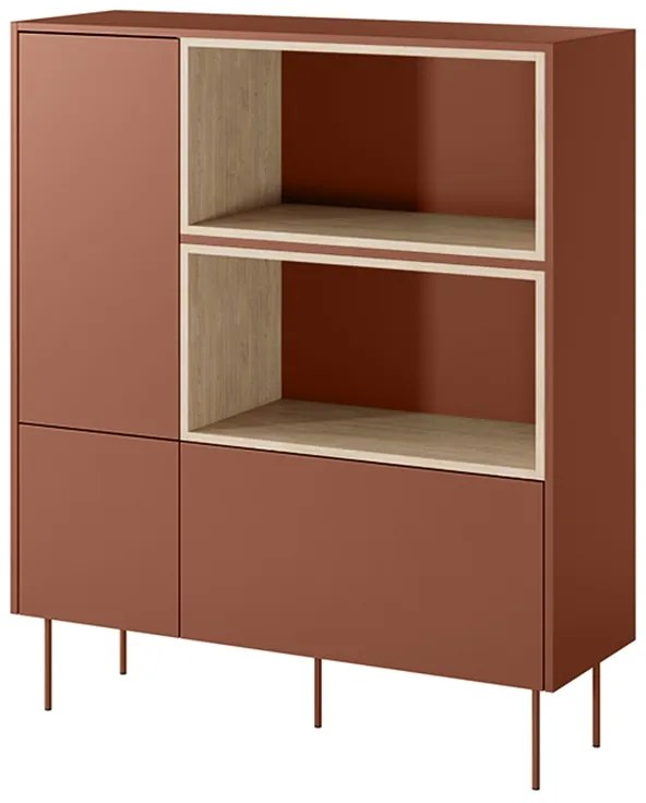 Komoda dvojdverová vysoká Desin 120 2D1SZ - ceramic red / Dub nagano