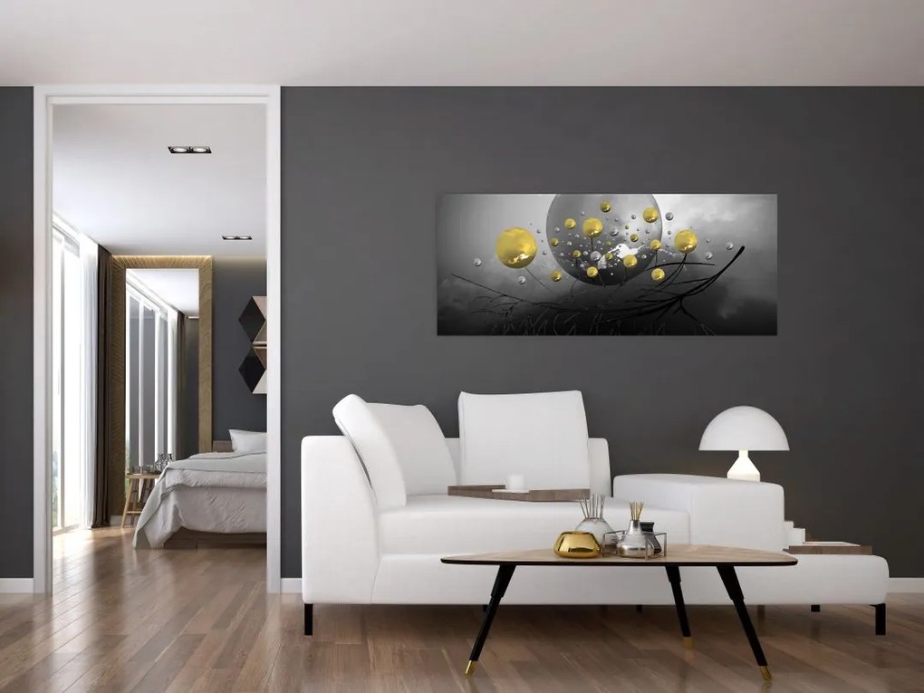 Obraz zlatých abstraktných gulí (120x50 cm)