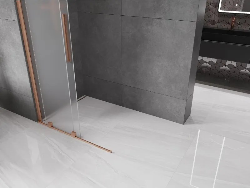 Mexen Velar, sprchová zástena s posuvnými dverami Walk-in 70 x 200 cm, 8mm sklo námraza, medená matná, 871-070-000-33-65