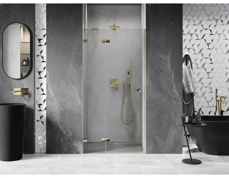 Mexen, Mexen Lunar výklopné sprchové dvere ľavé 115 cm, transparentné, zlaté - 834-115-000-50-00-L