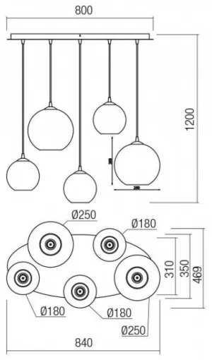 Redo 01-2079 - Luster na lanku BOWL 5xE27/42W/230V dymová