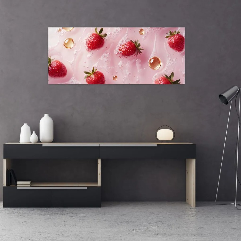 Obraz - Jahody v bublinách (120x50 cm)