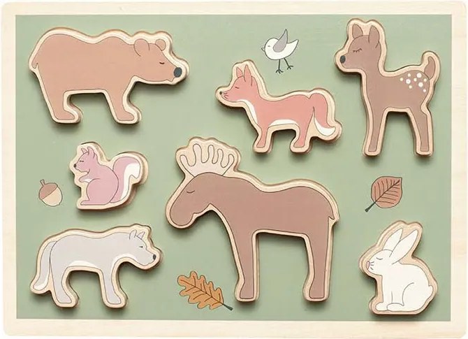 Jabadabado Drevené vkladacie puzzle – Lesné zvieratá 7 ks | Montessori edukatívna hračka pre deti