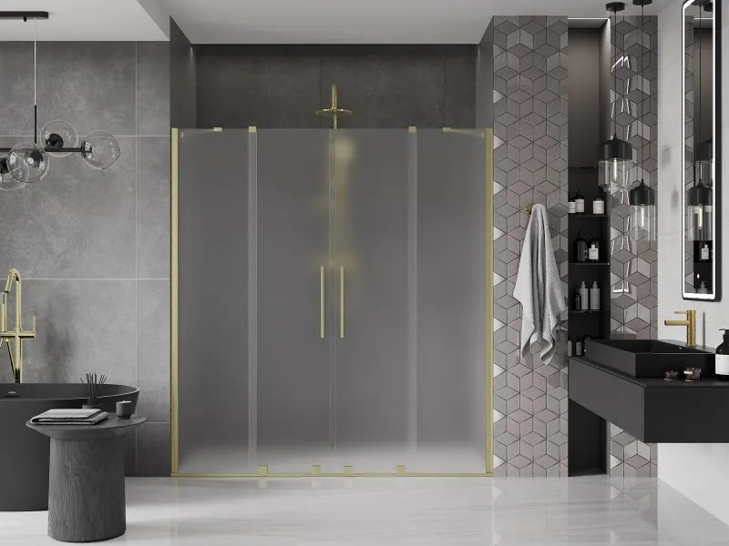Mexen Velar Duo, posuvné sprchové dvere do otvoru 170 cm, 8mm sklo námraza, zlatá matná, 871-170-000-32-55