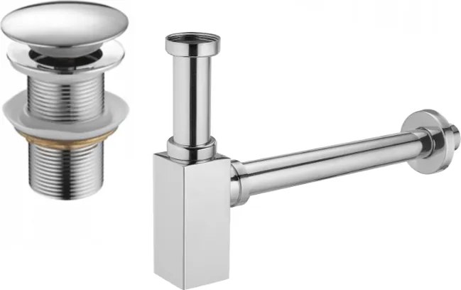 Mexen umývadlový polosifón hranatý s klik-klak zátkou, bez prepadu, chrómová - 7991060-00