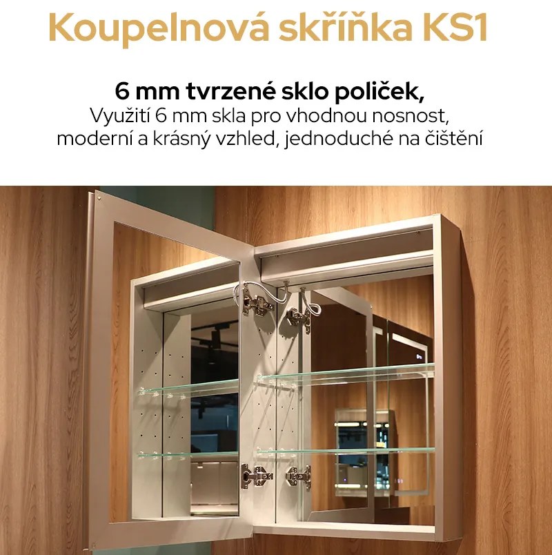 Bezdoteku Kúpeľňová skrinka jednodverová so zrkadlom a LED osvetlením KS1.