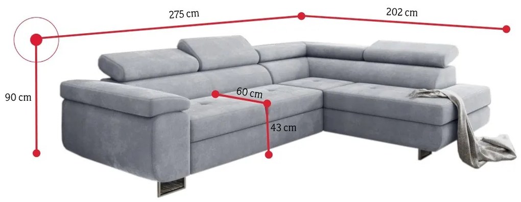 Rohová rozkladacia sedačka ALFA, 275x90x202, paros 05, pravá