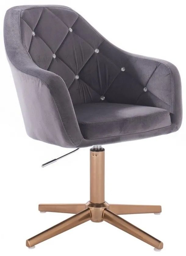 LuxuryForm DESIGN Kreslo ROMA VELUR na zlatom kríži - tmavo šedé