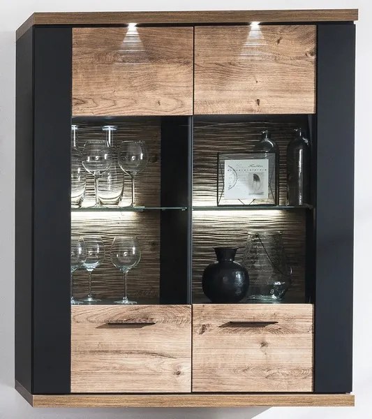 Obývacia stena Boston, čierna/dub ribbeck, s osvetlením